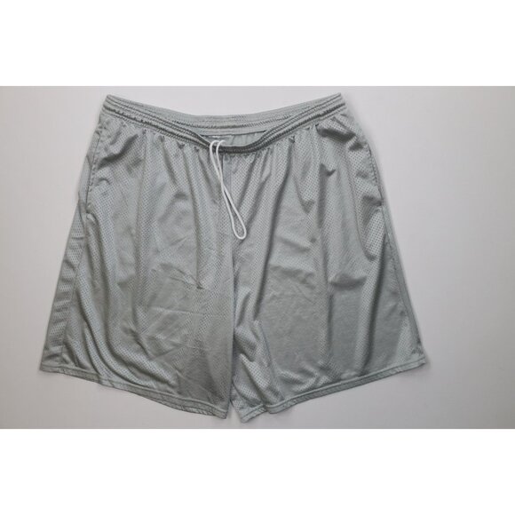 Vintage 90s Y2K Streetwear Mens XL Blank Above Knee Mesh Shorts Silver Polyester - Picture 1 of 10